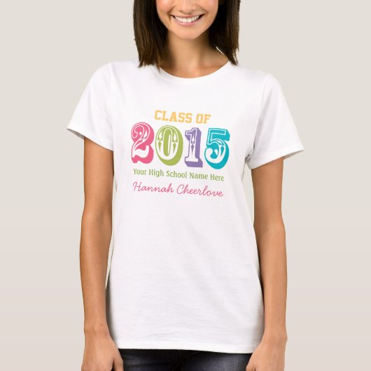 Neon Rainbow Typography Class of 2015 Tシャツ (正面)