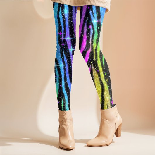 Neon Rainbow Zebra 90s Nostalgia Leggings レギンス