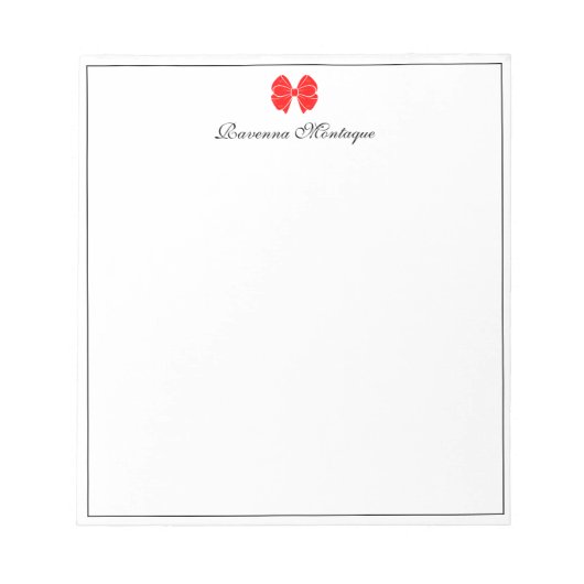 Neon Red Bow Border Script Custom Name Script ノートパッド (正面)