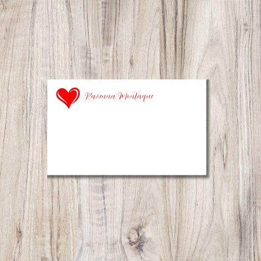 Neon Red Decorative Heart Chic Name Note Card ノートカード
