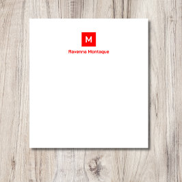 Neon Red Modern Chic Trendy Monogram Name  ノートパッド
