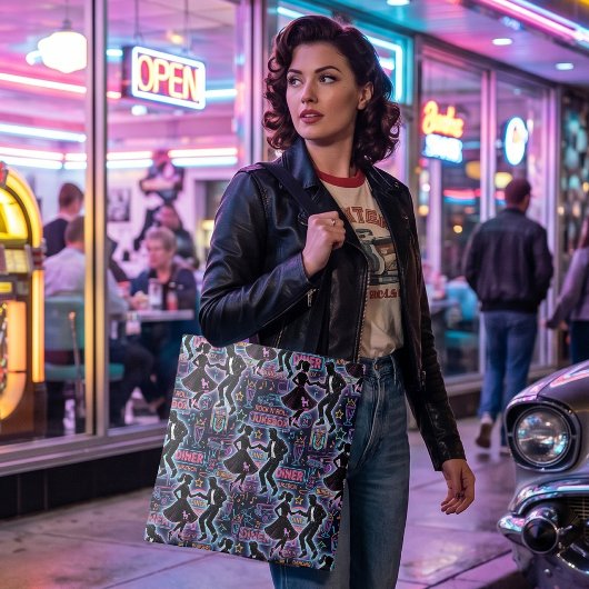 Neon Retro 1950s Rock 'n' Roll Diner トートバッグ