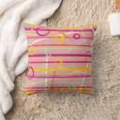 “Neon Retro Lines & Circles Pattern” Throw Pillow クッション (ブランケット)