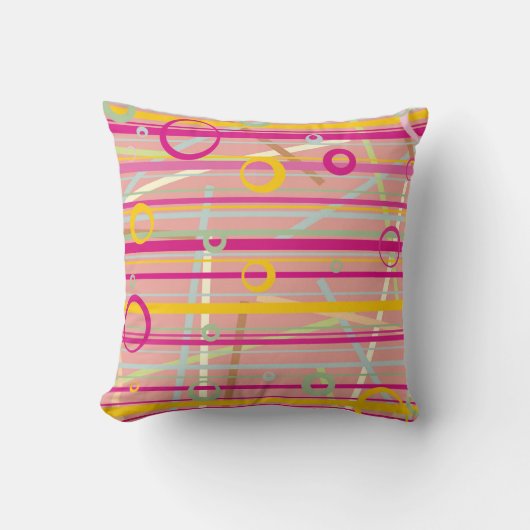 “Neon Retro Lines & Circles Pattern” Throw Pillow クッション (正面)
