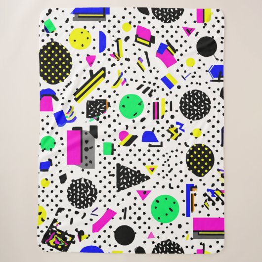 Neon Retro Memphis Geometric Chaos Pattern シェルパブランケット (正面)