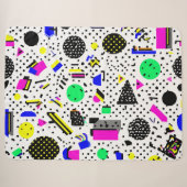 Neon Retro Memphis Geometric Chaos Pattern シェルパブランケット (正面(横))