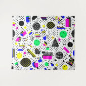 Neon Retro Memphis Geometric Chaos Pattern タペストリー (正面(横))