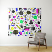 Neon Retro Memphis Geometric Chaos Pattern タペストリー (インサイチュ(横))