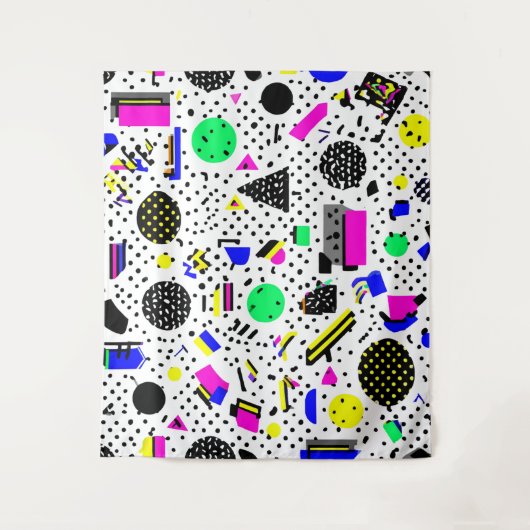 Neon Retro Memphis Geometric Chaos Pattern タペストリー (正面)