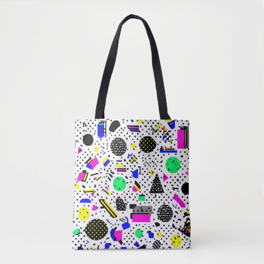 Neon Retro Memphis Geometric Chaos Pattern トートバッグ (正面)