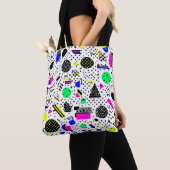 Neon Retro Memphis Geometric Chaos Pattern トートバッグ (クローズアップ)