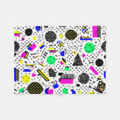 Neon Retro Memphis Geometric Chaos Pattern フリースブランケット (正面(横))