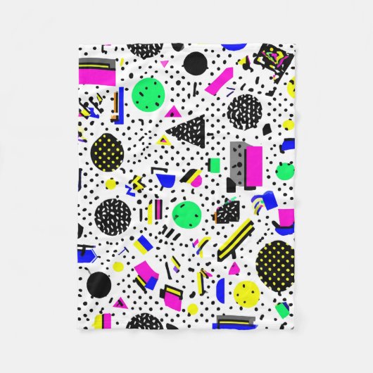 Neon Retro Memphis Geometric Chaos Pattern フリースブランケット (正面)