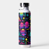 Neon Retro Tech Pattern Water Bottle or Tumbler ウォーターボトル (右面)