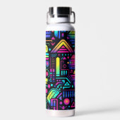 Neon Retro Tech Pattern Water Bottle or Tumbler ウォーターボトル (背面)