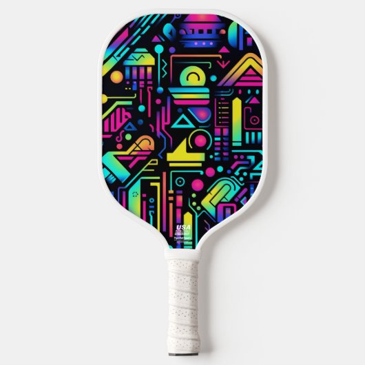 Neon Retro Tech Pickleball Paddle | 80s Gamer ピックルボールラケット (正面)