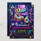 Neon Roller Skate 6th Birthday Invitation 招待状 (正面/裏面)