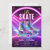 Neon Roller Skate Birthday 招待状 (正面)