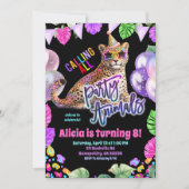 Neon Safari Leopard tween birthday invitation 招待状 (正面)