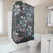 Neon Sakura Glitch – Futuristisches Blumenmuster シャワーカーテン (インサイチュ)