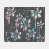 Neon Sakura Glitch – Futuristisches Blumenmuster フリースブランケット (正面(横))