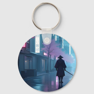 Neon Samurai Keychain – Retro Anime Tokyo Design キーホルダー
