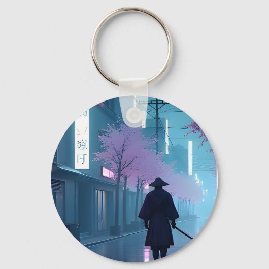 Neon Samurai Keychain – Retro Anime Tokyo Design キーホルダー (裏面)