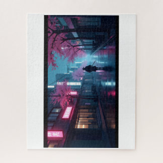 Neon Samurai Nights Puzzle – Retro Anime Tokyo Sce ジグソーパズル