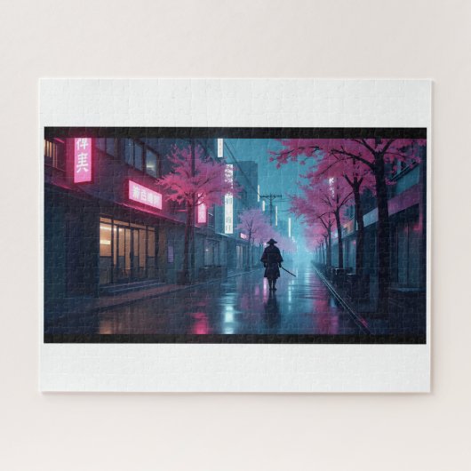 Neon Samurai Nights Puzzle – Retro Anime Tokyo Sce ジグソーパズル (横)