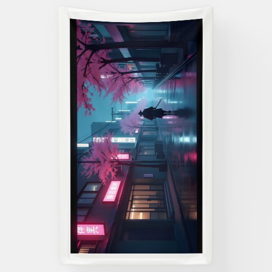 Neon Samurai Nights – Retro Anime Tokyo Art 横断幕 (縦)