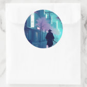 Neon Samurai Sticker – Retro Anime Cyberpunk Tokyo ラウンドシール (バッグ)