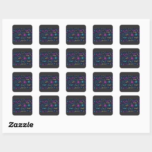 Neon Science & Math Formulas Pattern Sticker | Phy スクエアシール (シート)
