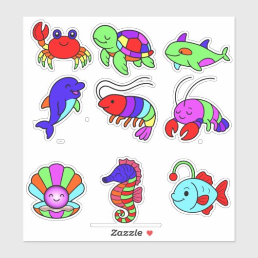 Neon Sea Creatures Sticker Pack – 9 Vibrant Underw シール (シート)