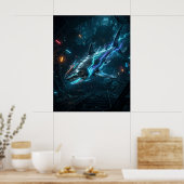 Neon Shark Metro Abyss ポスター (キッチン)