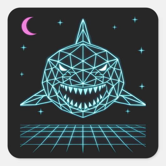 Neon Shark Synthwave - Retro Ocean Predator スクエアシール (正面)