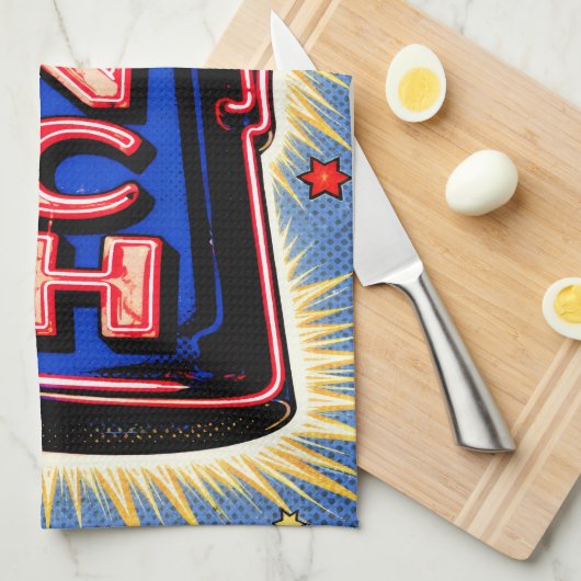 Neon Sign, Coffee Pot, Lunch, POP Art Style キッチンタオル (四つ折り)