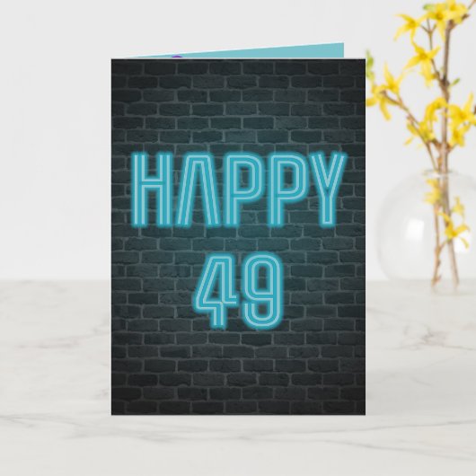 Neon sign on brick for 49th birthday カード (黄色い花)