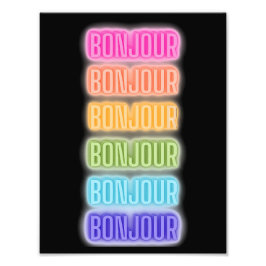 Neon Sign Style Bonjour Repeating Rainbow Print フォトプリント
