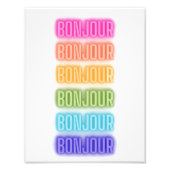 Neon Sign Style Bonjour Repeating Rainbow Print フォトプリント (正面)