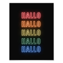 Neon Sign Style Hallo Repeating Rainbow Print フォトプリント