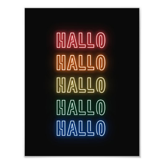 Neon Sign Style Hallo Repeating Rainbow Print フォトプリント (正面)
