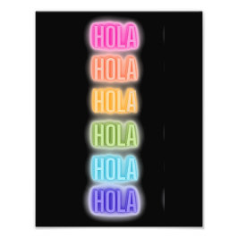 Neon Sign Style Hola Repeating Rainbow Print フォトプリント