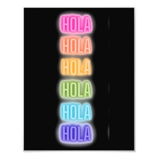 Neon Sign Style Hola Repeating Rainbow Print フォトプリント (正面)