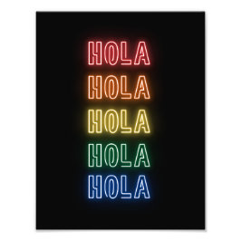 Neon Sign Style Hola Repeating Rainbow Print フォトプリント