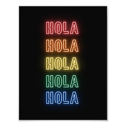 Neon Sign Style Hola Repeating Rainbow Print フォトプリント (正面)