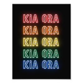 Neon Sign Style Kia Ora Repeating Rainbow Print フォトプリント