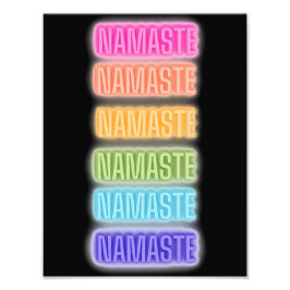 Neon Sign Style Namaste Repeating Rainbow Print フォトプリント