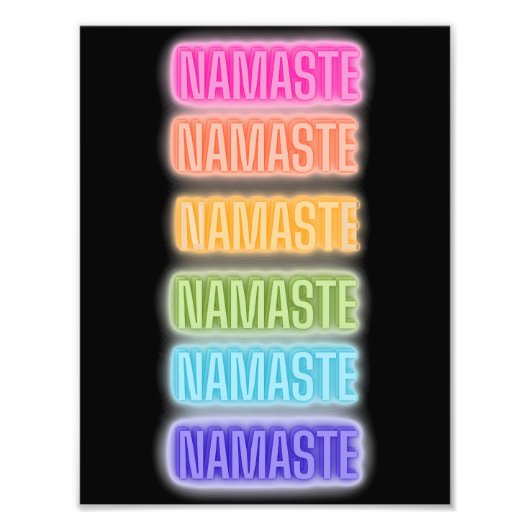Neon Sign Style Namaste Repeating Rainbow Print フォトプリント (正面)