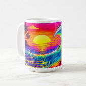 Neon Skeleton Surfing Colorful Sunset コーヒーマグカップ (正面左)