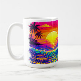 Neon Skeleton Surfing Colorful Sunset コーヒーマグカップ